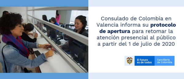 Consulado de Colombia en Valencia informa su protocolo de apertura para retomar la atención presencial al público